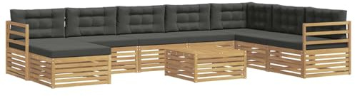 vidaXL Outdoor-Sofagarnitur 9 pcs Weiß und Anthrazit Polyester, Gartenmöbel, modernes Outdoor-Sofa-Set, Akazienholz, modulares Sofa, ideal für Pool und Terrasse
