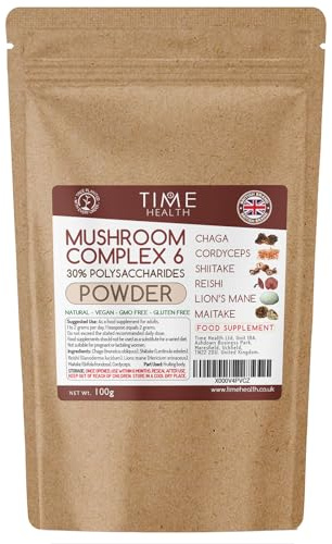 Mushroom Complex 6 Powder - 30% Polysaccharides - 100g - UK Made | Chaga, Cordyceps, Shiitake, Reishi, Lions Mane, Maitake - Powder Pouch