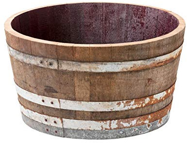 Temesso Media barrica rústica, Maceta de Madera, auténtico Medio Barril macetero con 70 cm de diámetro (con Agujeros para el Drenaje del Agua)
