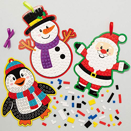 Baker Ross AX483 Christmas Mosaic Tree Decoration Kits - Pack of 5, Festive Ornaments for Creative Art and Craft Activities, to Make and Decorate.