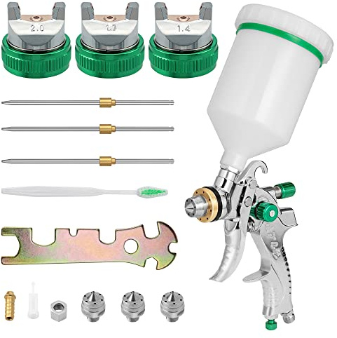 HVLP Schwerkraftzufuhr Luftspritzpistole, professionelles Luftfarben-Set mit 3 Düsen 1,4/1,7/2 mm Düse und 600 cc Bechern