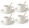 CHILDIKE Porcelain Coffee Cups and Saucers Set of 4 with Gold Spoon 220 ml/ 8 Ounce, Ceramic White Cups for Tea Cappuccino Espresso