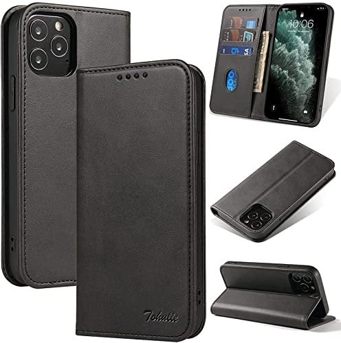 TOHULLE Case for iPhone 12 Mini, Premium PU Leather Wallet Case with Card Holder Kickstand Built-in Magnetic Closure Flip Folio Phone Cover for iPhone 12 Mini - Black