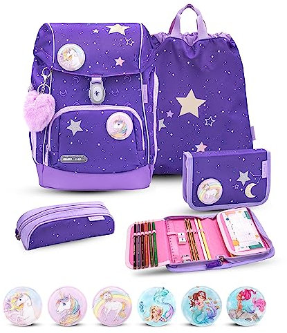 Belmil Premium Comfy Plus ergonomisches Schulranzen Set 5 - teilig, für kleine Kinder/Erstklässler - STAEDTLER, Brustgurt, Hüftgurt, Magnetverschluss (405-73/P/S) (Dahlia)