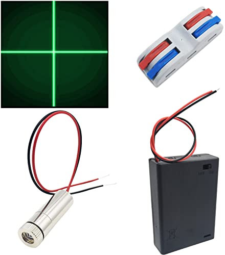 CTRICALVER 1 Pcs 520nm 3-5V Croce Verde Laser Modulo, Focus Regolabile Laser Testa, 1 pcs morsetti elettrici, 1pcs Batterie AA Custodia (Forma della sorgente luminosa: croce)