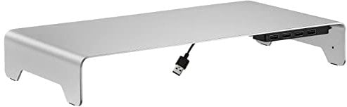 mywall HT46L Aluminium Monitor Stand with Non-Slip Silicone Pads, Monitor Riser with 4 USB 2.0 Ports, Screen Stand for Screens and Laptops 11-32 Inches, Load up to 10 kg
