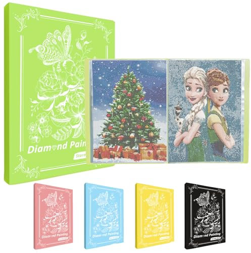 MUFEKUM Diamond Painting Album, A3 Mappe Mit 60 Klarsichthüllen, Buch Aufbewahrung Folder für Diamant Malerei Bilder, Zubehör (Grün)