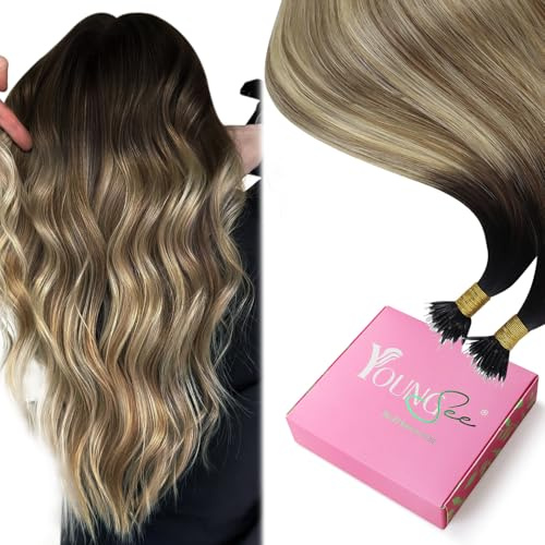 YoungSee Nano Hair Extensions Dark Brown 22 inch 50g Long Straight Hair | Nano Ring Hair Extensions Ombre Dark Brown to Medium Brown with Blonde,Nano Remy Hair Extensions for Photoshoots,Stylish