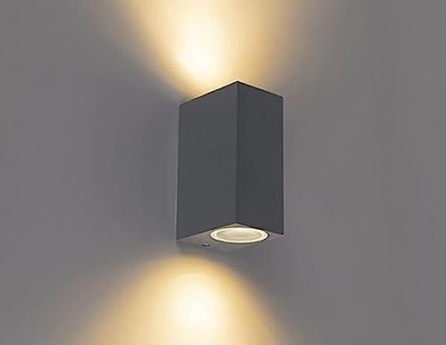 damastoreitalia Applique da esterno ip65 lampada a parete moderna doppia luce con attacco gu10 biemissione per giardini terrazze balconi (Rettangolare - grigio) (ES64)