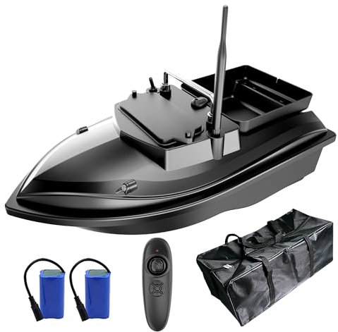 HEVMEVENI RC Bait Boat for Carp Fishing – 2kg Load Capacity with Spare Batteries and Carry Bag (Black)