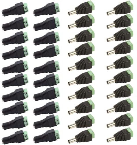 AIMHDUTY DC Power Jack Plug Adapter Barrel Connector 20 Pairs 12V Male and Female 2.1xx5.5mm for CCTV Security Camera System, LED Strip