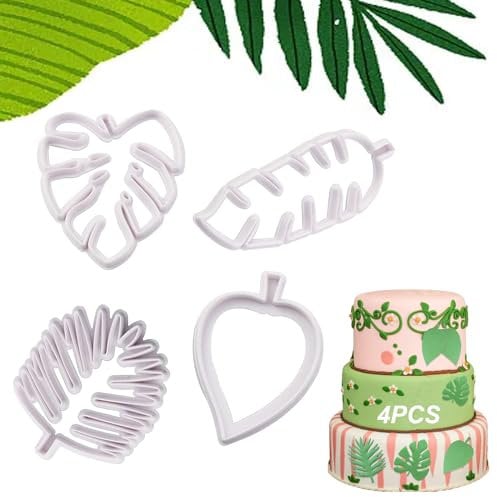 Lot de 4 emporte-pièces en forme de feuilles - Accessoires de cuisson pour gâteaux, feuilles tropicales, moules à biscuits de différentes formes - Pour gâteaux, bricolage, pâtisserie, biscuits,