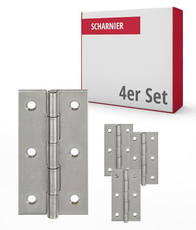 Gedotec Aufschraub-Scharnier aus Edelstahl V2A | 4 Stück Möbel-Scharnier - rechteckige Ausführung | DIN 7954 A | mit gehärtetem Stift | Länge: 60 mm | Breite: 34 mm | zum Schrauben | Klappenscharnier
