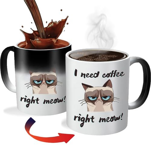 ZONSUSE Cat Colour Changing Mug, I Need Coffee Heat Changing Mug,Funny Cat Heat Sensitive Magic Coffee Cup, Ideas Gift for Women Girl Girlfriend Cat Lover Colleague Birthday Christmas 330ml (Cat)