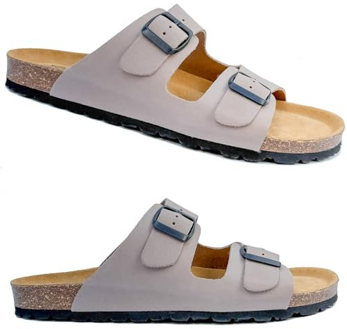 GONKOS®, Sandali in Pelle con Fibbie, Vera Pelle, Sughero Naturale, Fibbie Regolabili sul Piede, Sandali Uomo/Donna, Sandali di Qualità Made in Spain, Colore Pietra Taglia 44