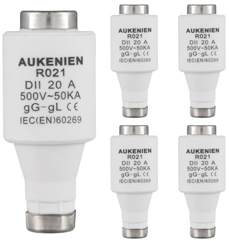 AUKENIEN DII E27 R021 Fusibles Céramique Spirale Diazed Fusible 20A Ceramique 500V 50KA pour Câbles et Protection Ligne (Paquet de 5)
