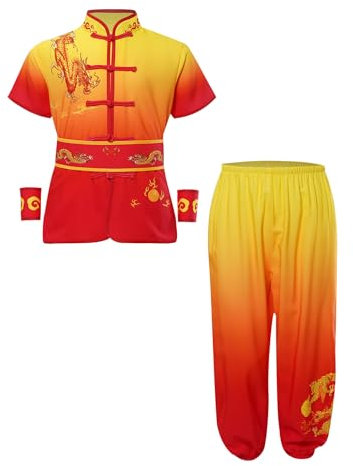 Kaerm Kung Fu Anzüge Kinder Junge Mädchen Chinesischer Tang Anzüge Hanfu Kampfsport Kleidung Set Traditionell Wing Chun Taichi Uniform Oberteile Hosen Gelb Rot 158-164
