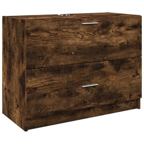 vidaXL Waschbeckenunterschrank, Unterschrank für Badezimmer, Badschrank mit Stauraum, Badezimmerschrank Waschtischunterschrank, Räuchereiche Holzwerkstoff