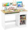 DREAMADE Schreibtisch Kinder mit Bücherregal & Schublade & Ablage & Tastaturablage, Jugendschreibtisch Schülerschreibtisch, Kinderschreibtisch aus Holz für Jungen und Mädchen, 90x45x90cm (Weiß+Natur)