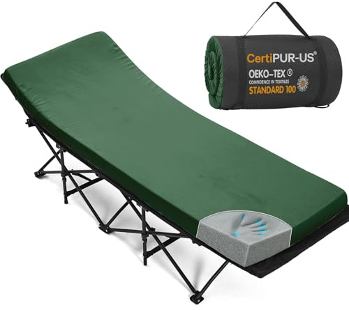 CYMULA Camping-Matratze, 5,1 cm, Memory-Schaum, Isomatte, weiche, warme, rutschfeste Camping-Matratzenauflage mit Halterung für Erwachsene, tragbare aufrollbare Auflage für Reisen (grün, 190,5 x 76,2