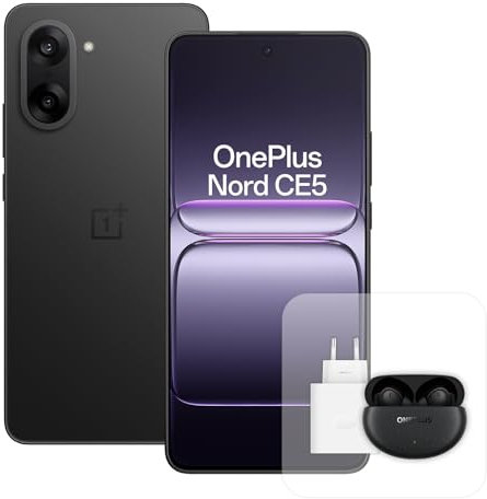OnePlus Smartphone Nord CE5 8 GB di RAM 128 GB di spazio di archiviazione, 6,77 pollici, AMOLED a 120 Hz, 50 MP OIS, batteria da 5200 mAh, con caricabatterie da 80 W e Nord Buds 3 Pro, nero