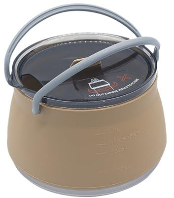 Childrens Watering Can Portable Foldable Camping Silicone Cooking Pot Purpose Hiking Kettle Teapot Small Watering Cans (Khaki, 15. 5x15. 5x4. 5cm)