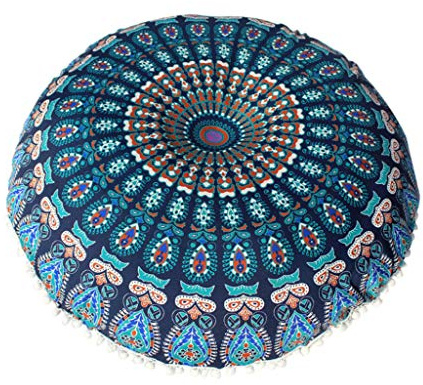 APLudoo Kissenbezug, rund, indischer Bodenkissenbezug, 43 / 80 cm, Baumwolle, Pouf R