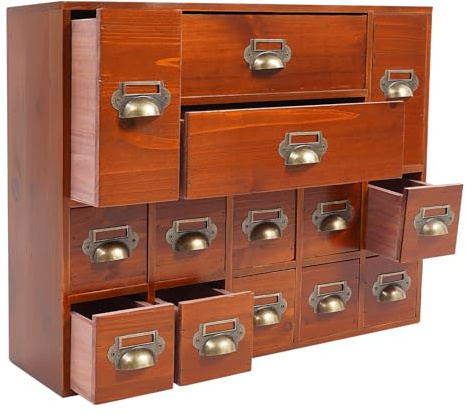 POTYYH Schubladenschrank, Schreibtisch Organizer mit 14 Schubladen, Schubladenbox aus Holz, Mini Kommode für Büro Küchen Wohnzimmer und Schlafzimmer