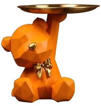 Nordischer Luxus-Geometrie-Bären-Tablett, luxuriöse Wohnkultur für Flur, Schlüssel- und Snack-Aufbewahrung, Dekoration für Zuhause, Weinfach-Deko (Orange)