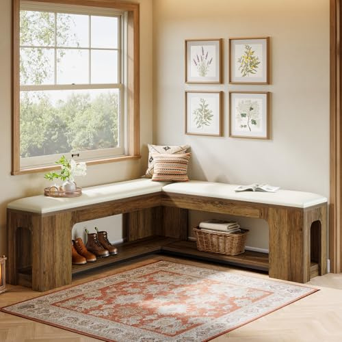 Tribesigns L Shaped Corner Bench, 47.24 Farmhouse Breakfast Nook Bench with Removable Seat Cushion, Corner Bench for Kitchen, Dining Room, Living Room