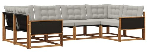 vidaXL Outdoor-Sofagarnitur mit Kissen 6 pcs Natürlich und Hellgrau, Garten-Sofa, modernes Outdoor-Sitzset, strapazierfähige Terrassenmöbel, gemütliche Lounge für Dein Wohnzimmer