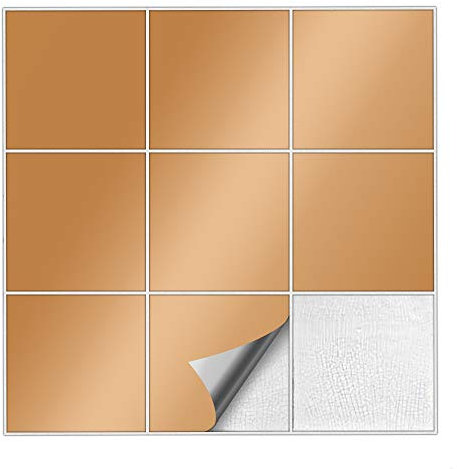 Kiwistar Fliesenaufkleber Kupfer Seidenmatt - 15 x 15 cm - 25 Stück - Klebefliesen Fliesenmuster Stickerfliesen Wandfliesen überkleben