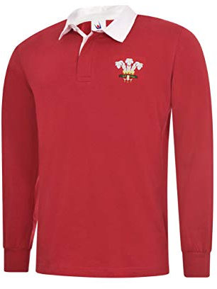 Wales Long Sleeve Retro Style Rugby Shirts. 6 Nations Rugby (S (38-40)) Red