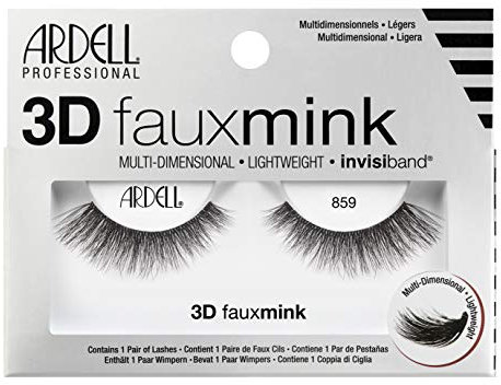 ARDELL Professional 3D Faux Mink 859, 1 Pack, Wimpern aus Synthetikhaar, vegan, schwarz, black (ohne Wimpernkleber) ultraleicht, flexibel und wiederverwendbar