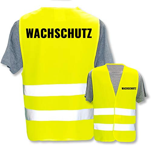 Bedruckte Warnwesten mit ISO-Leuchtstreifen * Standard- oder Reflex-Druck * Thema Sicherheit & Team, Warnweste Begriffe Security:Wachschutz, Farbe + Größe:Gelb (M/L)