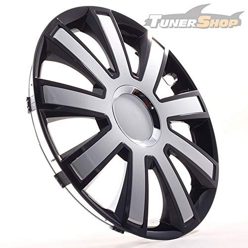 Tunershop 4 Radkappen Radzierblenden 15 Zoll Flash III schwarz/Silber 4-2433012 kompatibel mit Audi Daewoo Hyundai Lexus Nissan Seat Toyota