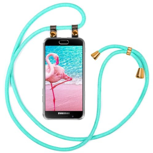 moex Handykette für Samsung Galaxy A5 (2016) Hülle mit Band abnehmbar, Handyhülle mit Kette zum Umhängen, Handyband Kordel Umhängehülle, Necklace Handy Umhängeband, Türkis