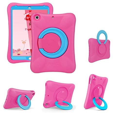 NLR Kinder Eva Schutzhülle für iPad | Multidirektionsstabiler Stand | Kompatibel mit 10,2 Zoll iPad 2021/2020/2019 (9./8./7. Generation) (Pink + Blau)