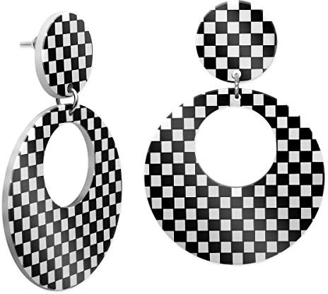 Soul-Cats 1 Paar karierte Damen Ohrstecker Loop in schwarz weiß