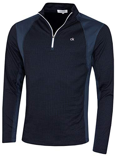 Calvin Klein Mens Micro Grid Half Zip Mid Layer - Navy/White - S