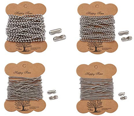 Craftdady Kugelkette aus Edelstahl mit 80 passenden Verbindungsstücken, 1,5 / 2 / 2,4 / 3,2 mm, 4 Größen