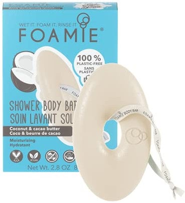 Foamie Solid Body Wash I Body Soap Bar with Coconut & Cocoa Butter I Soothing & Nourishing Skincare with Massage Beads I 100% Vegan & Plastic-Free I 80g
