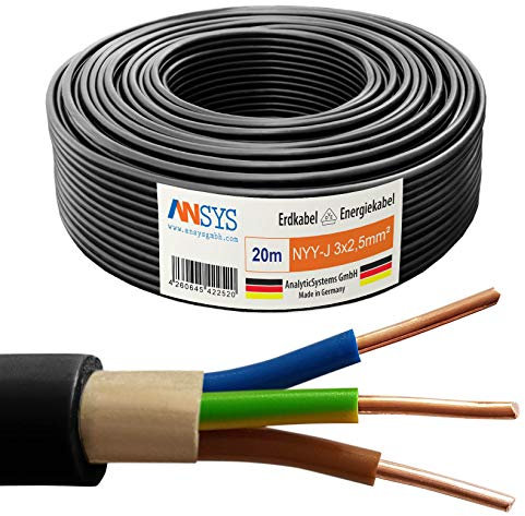 TechMech 20m NYY-J 3x2,5 mm² Erdkabel Elektrokabel Beton und Freien Kupfer Made in Germany