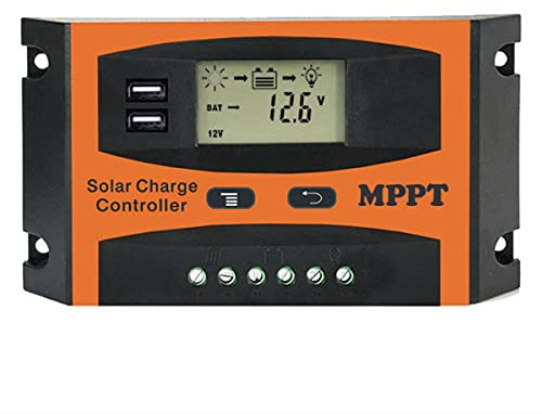 30A Solar Charge Controller,MPPT Solar Charger Controller, 12V/24V Solar Panel Intelligent Regulator with Dual USB Port and PWM LCD Display