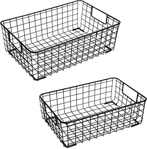 ZOOFOX 2 Pack Black Rectangular Wire Storage Baskets, Sturdy Steel, Farmhouse Style, Open Top, No Lid, Perfect for Kitchen, Bathroom, Pantry & Cabinet Organization