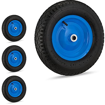 Relaxdays 4X Roues de brouette 4.80 4.00-8, avec air, de Secours, Jante en Acier, pour Diable, Noir/Bleu