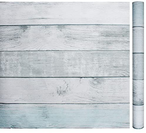 Shackcom Selbstklebende Tapete Holztapete Blau 44.5x600cm Wasserdicht Tapete Selbstklebend Wandaufkleber Holzoptik Tapete für Heimdekoration