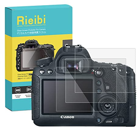 Rieibi Lot de 3 films protecteurs d'écran pour appareil photo numérique Canon EOS 6D, 0,33 mm, dureté 9H, film en verre trempé avec protection d'écran supérieure