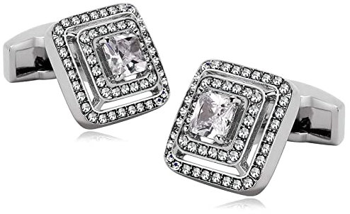 Manschettenknöpfe Männer, Herren Manschettenknöpfe Hochzeit Silber Edelstahl Cufflinks Doppeltes Quadrat Schmuck Zirkonia Geschenk