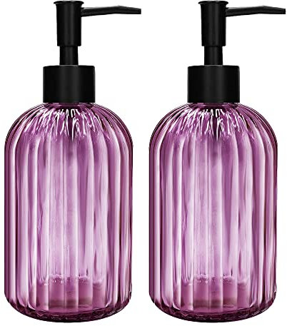 Pack of 2 Glass Soap Dispenser with Black Pump, 400 ml Refillable Pump Dispenser for Kitchen, Bathroom or Laundry Room, Liquid Glass Bottle for Washing Up Liquid, Shampoo, Conditioner